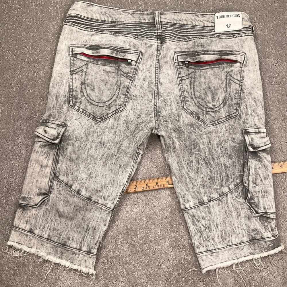 True Religion Rocco Shorts Mens 38 Gray Cargo Acid Moto Denim Streetwear Urban